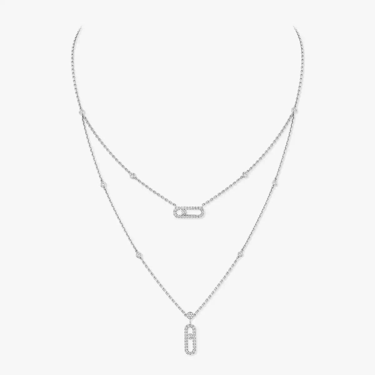 [Love Lucky]2 filas collar Move Uno con pavé de diamantes en oro rosa