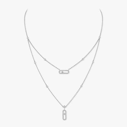 [Love Lucky]2 filas collar Move Uno con pavé de diamantes en oro rosa