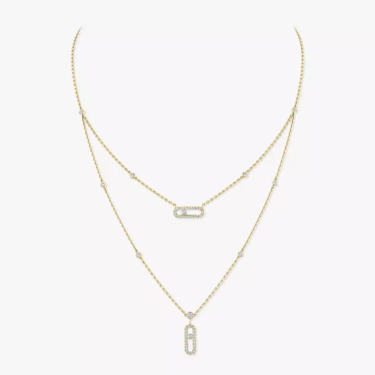 [Love Lucky]2 filas collar Move Uno con pavé de diamantes en oro rosa