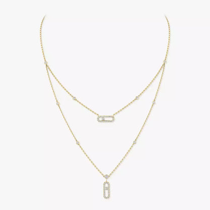 [Love Lucky]2 filas collar Move Uno con pavé de diamantes en oro rosa