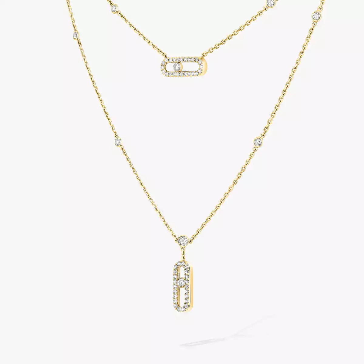 [Love Lucky]2 filas collar Move Uno con pavé de diamantes en oro rosa