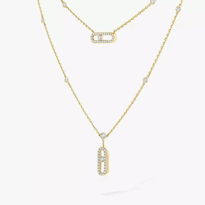 [Love Lucky]2 filas collar Move Uno con pavé de diamantes en oro rosa