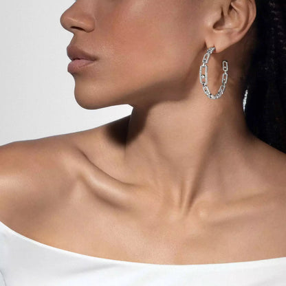 [[Love Lucky]Move Link Diamond Hoop Earrings