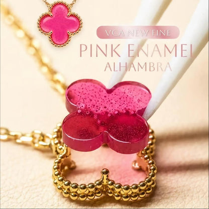 [Love Lucky] NEW CLOVER 15MM PINK ENAMEL NECKLACE