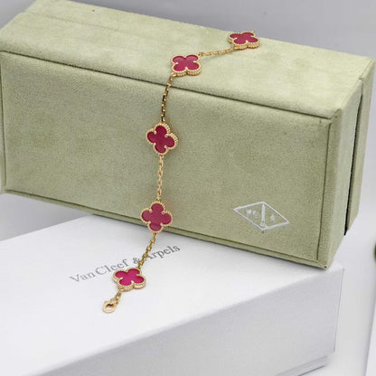 [Love Lucky]NEW CLOVER 5 MOTIFS PINK ENAMEL BRACELET