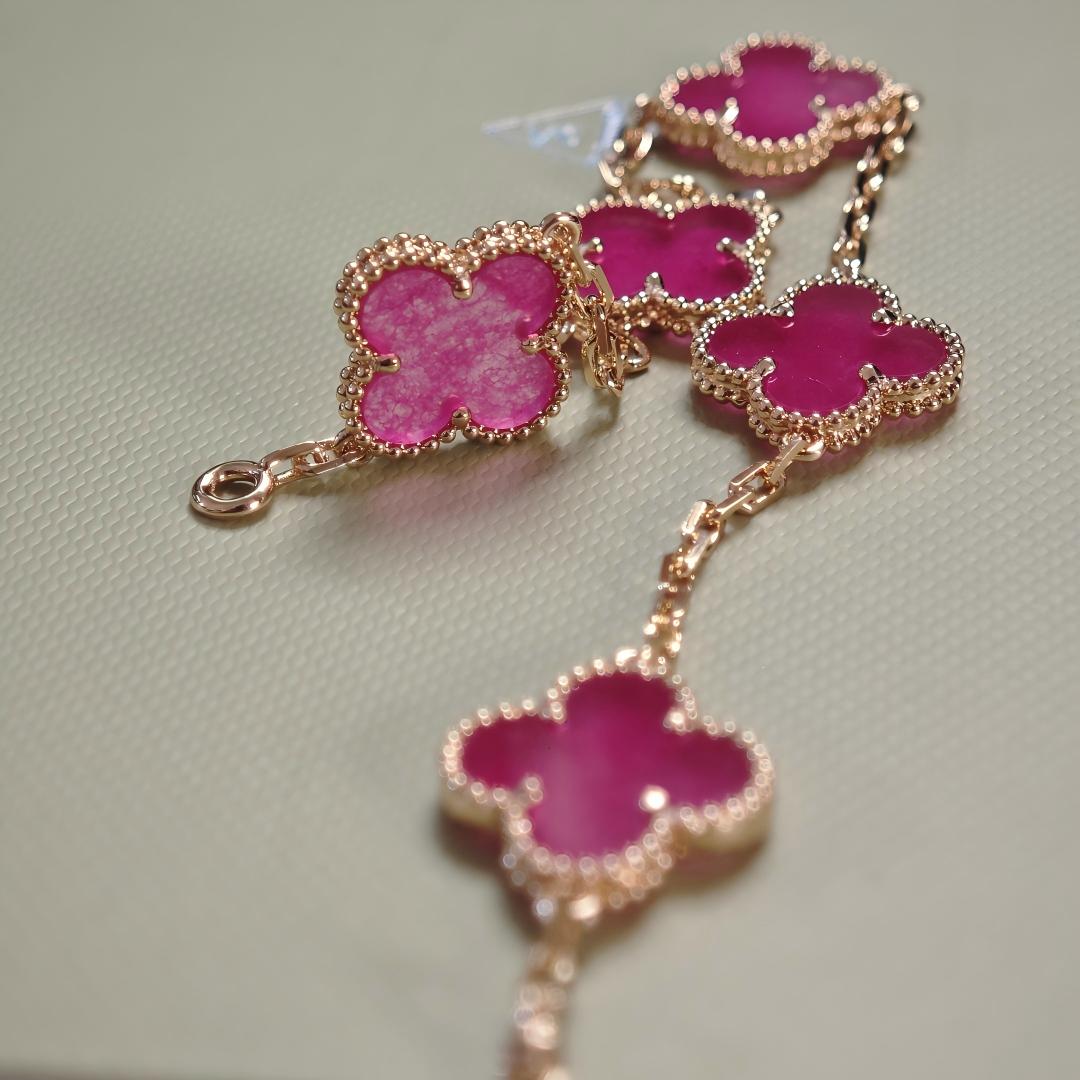 [Love Lucky]NEW CLOVER 5 MOTIFS PINK ENAMEL BRACELET