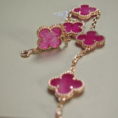 [Love Lucky]NEW CLOVER 5 MOTIFS PINK ENAMEL BRACELET