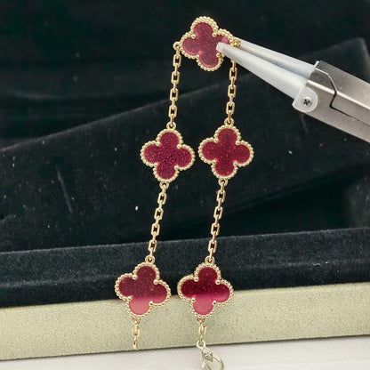 [Love Lucky]NEW CLOVER 5 MOTIFS PINK ENAMEL BRACELET