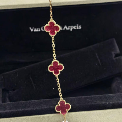 [Love Lucky]NEW CLOVER 5 MOTIFS PINK ENAMEL BRACELET
