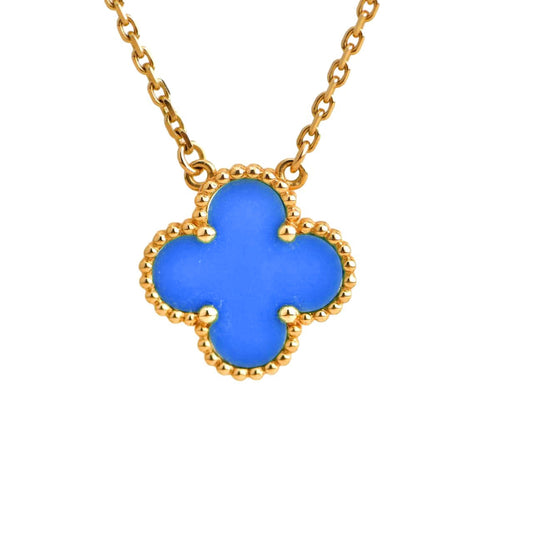 [Love Lucky]COLLAR DE ÁGATA AZUL TRÉBOL 15MM