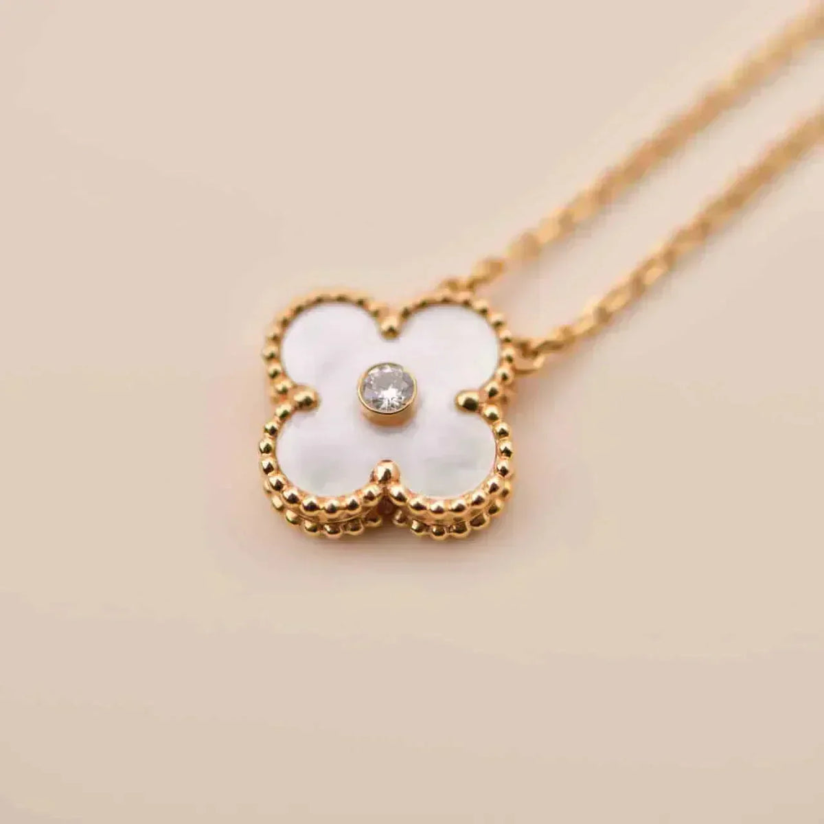 [Love Lucky]COLLIER CLOVER 15 MM DIAMANT FRITILLAIRE BLANCHE