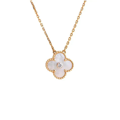 [Love Lucky]COLLIER CLOVER 15 MM DIAMANT FRITILLAIRE BLANCHE