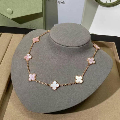 [Love Lucky]CLOVER 10 MOTIFS PINK MOP NECKLACE