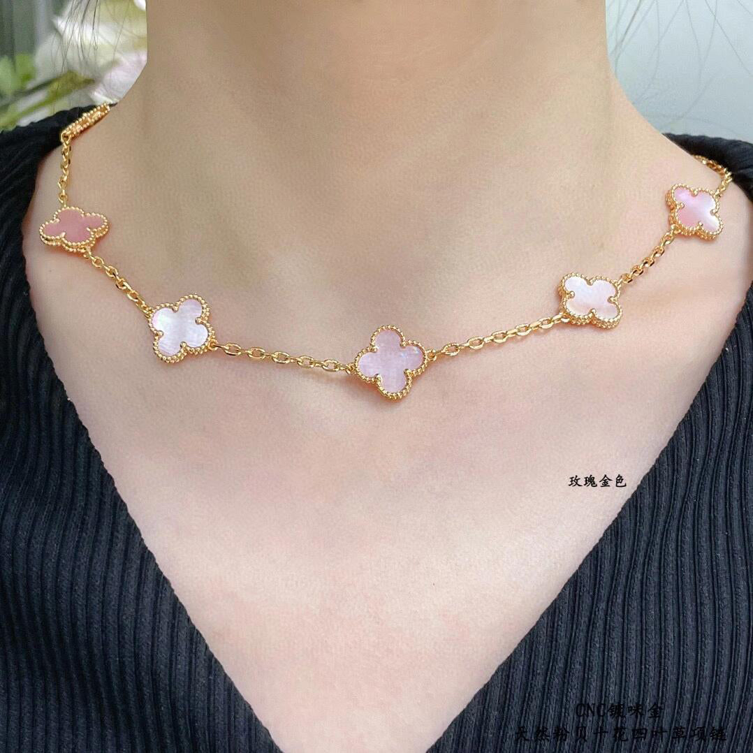 [Love Lucky]CLOVER 10 MOTIFS PINK MOP NECKLACE