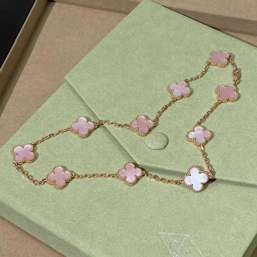 [Love Lucky]CLOVER 10 MOTIFS PINK MOP NECKLACE