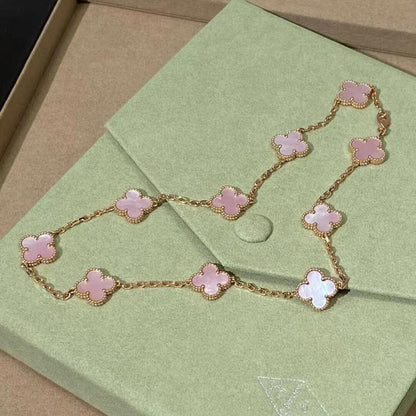 [Love Lucky]CLOVER 10 MOTIFS PINK MOP NECKLACE