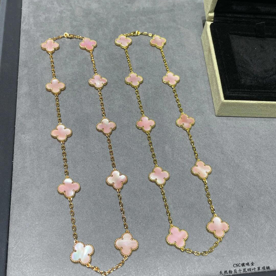 [Love Lucky]CLOVER 10 MOTIFS PINK MOP NECKLACE