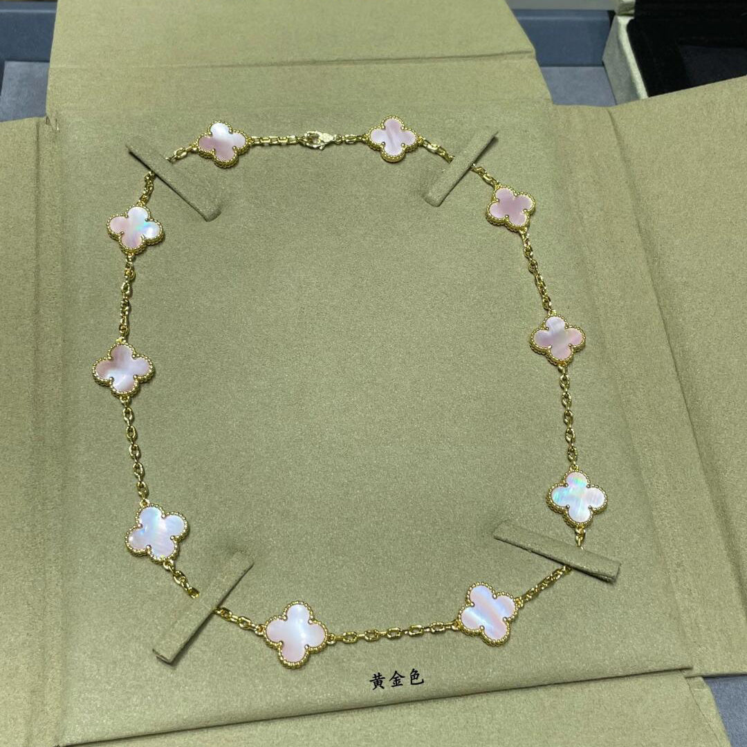 [Love Lucky]CLOVER 10 MOTIFS PINK MOP NECKLACE