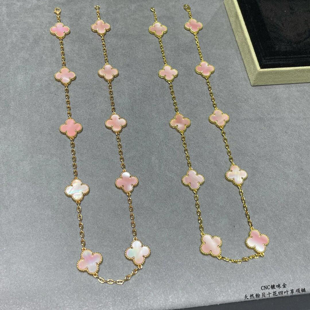 [Love Lucky]CLOVER 10 MOTIFS PINK MOP NECKLACE