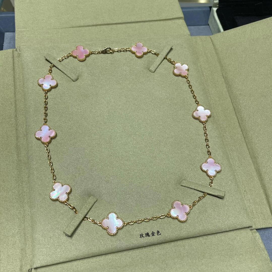 [Love Lucky]CLOVER 10 MOTIFS PINK MOP NECKLACE