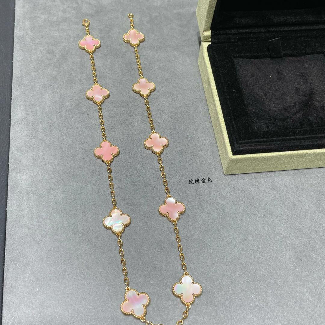 [Love Lucky]CLOVER 10 MOTIFS PINK MOP NECKLACE