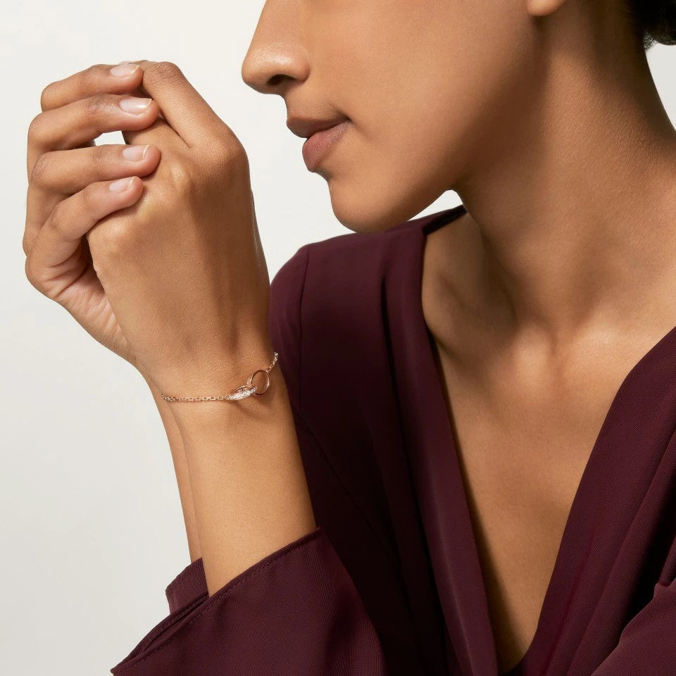 [Love Lucky]LOVE DOUBLE RING HALF DIAMOND BRACELET