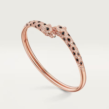 [Love Lucky]PANTHERE DOUBLE HEADED HALF DIAMOND OPEN BRACELET