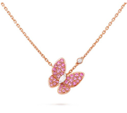 [Love Lucky]COLLAR DE ORO ROSA CON DIAMANTE ROJO DE MARIPOSA