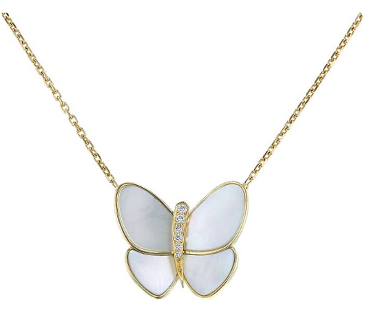 [Love Lucky]COLLAR DE DIAMANTES CON NÁCAR DORADO Y MARIPOSA