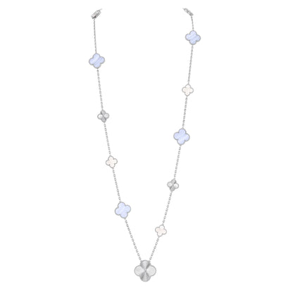 [DEMO]DETACHABLE CLOVER 15(11+4) FLOWER SILVER NECKLACE SET