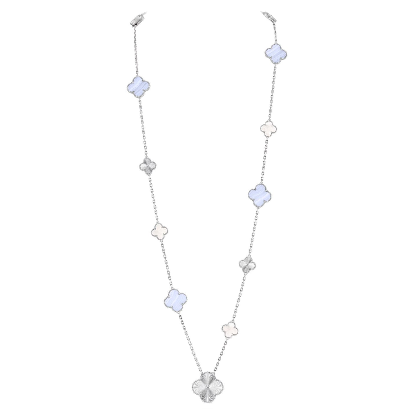 [Love Lucky]DETACHABLE CLOVER 15(11+4) FLOWER SILVER NECKLACE SET