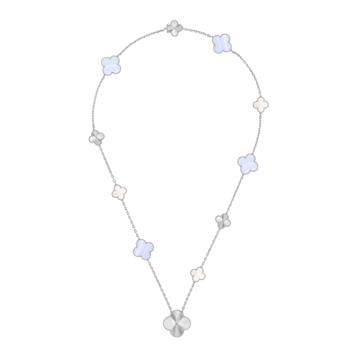 [Love Lucky]DETACHABLE CLOVER 15(11+4) FLOWER SILVER NECKLACE SET