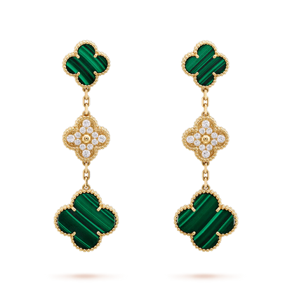 [Love Lucky]CLOVER EARRINGS GOLD MALACHITE DIAMOND 3 MOTIF