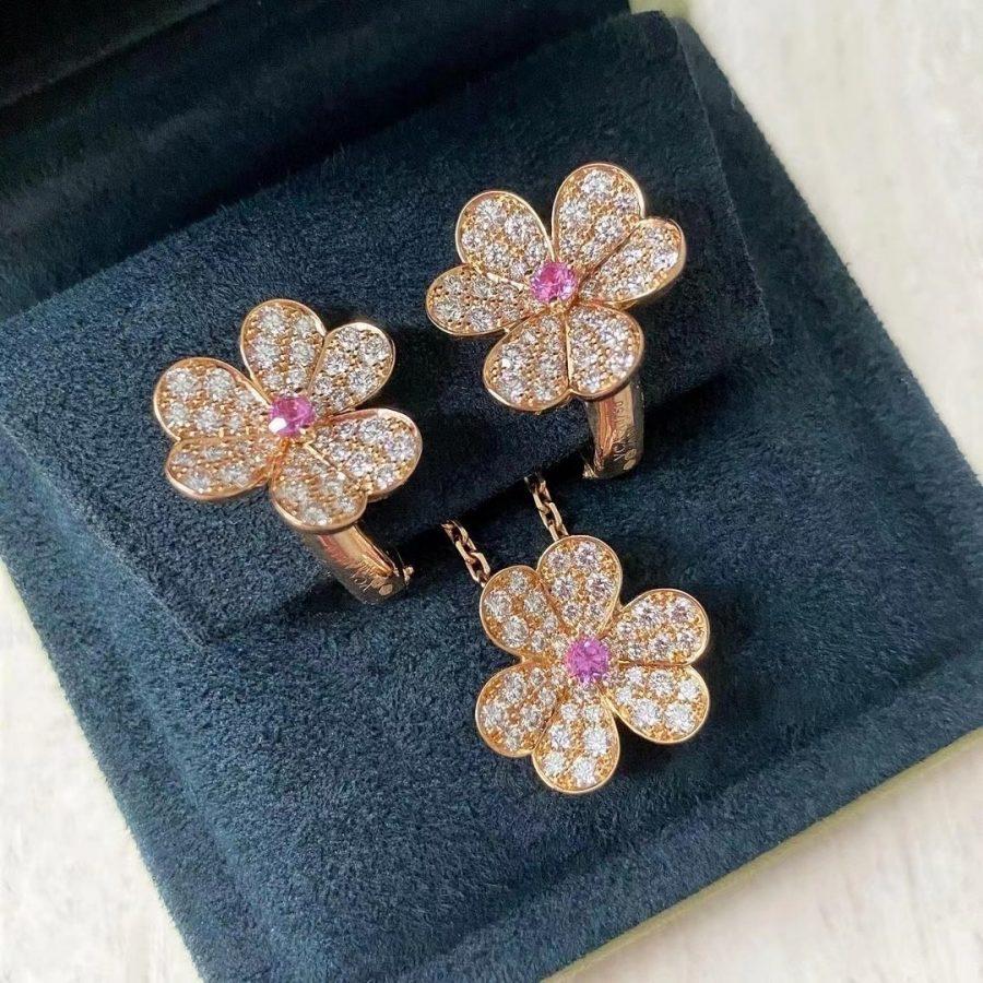 [Love Lucky]COLLIER FLEUR DIAMANT OR ROSE FRIVOLE