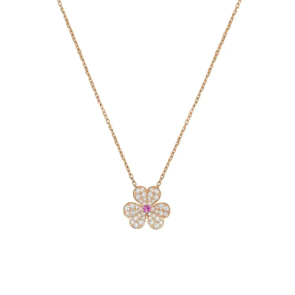 [Love Lucky]COLLIER FLEUR DIAMANT OR ROSE FRIVOLE