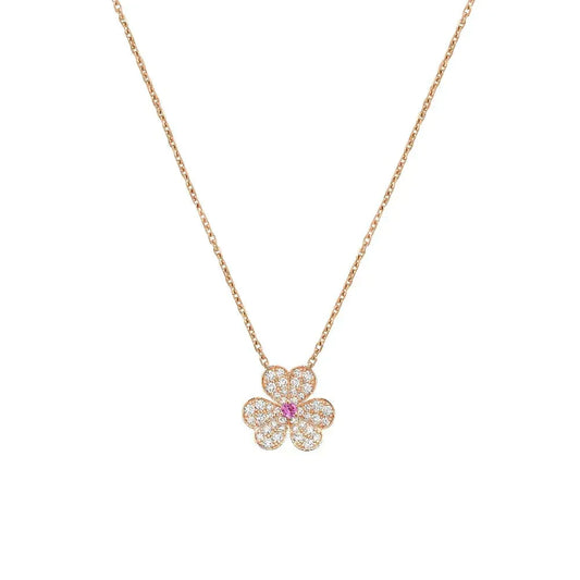 [Love Lucky]COLLAR FRIVOLE DE ORO ROSA CON FLOR Y DIAMANTES