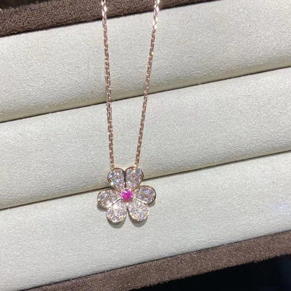 [Love Lucky]COLLIER FLEUR DIAMANT OR ROSE FRIVOLE
