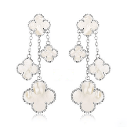 [Love Lucky]CLOVER EARRINGS WHITE MOP 4 MOTIFS SILVER