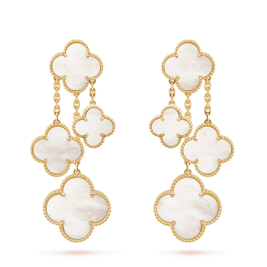 [Love Lucky]CLOVER EARRINGS WHITE MOP 4 MOTIFS GOLD