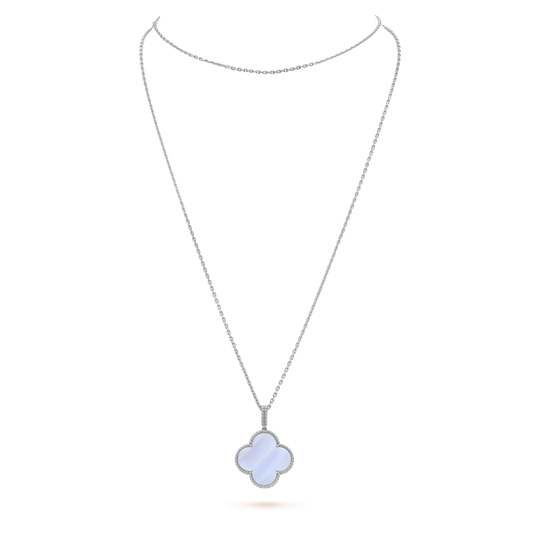 [Love Lucky] COLLAR DE TRÉBOL GRANDE DE CALCEDONIA Y PLATA CLOVER