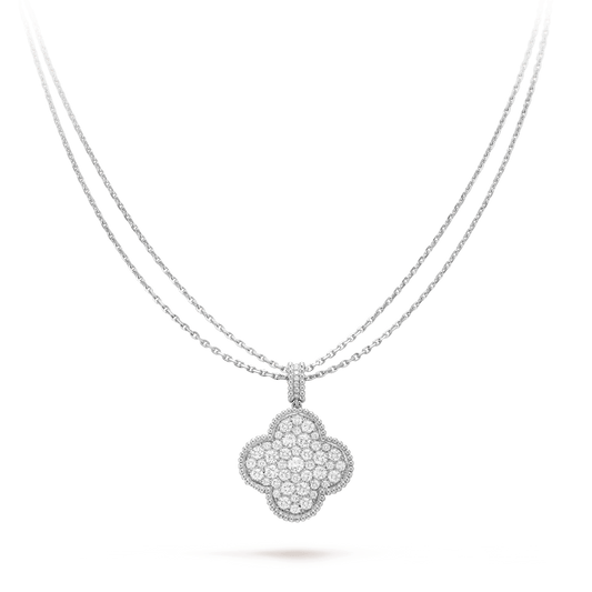 [Love Lucky]CLOVER 25MM SILVER FULL DIAMOND BIG CLOVER NECKLACE