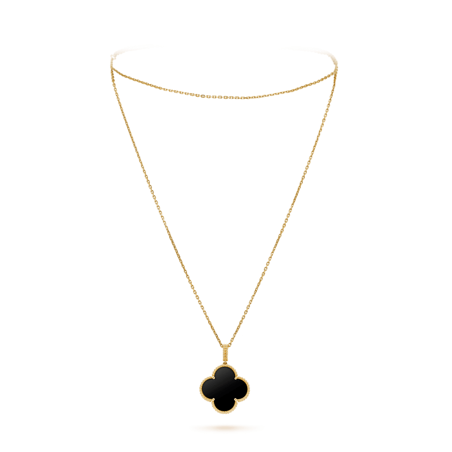 [Love Lucky]CLOVER 25MM GOLD ONYX BIG CLOVER NECKLACE