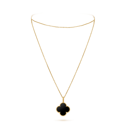 [Love Lucky]CLOVER 25MM GOLD ONYX BIG CLOVER NECKLACE