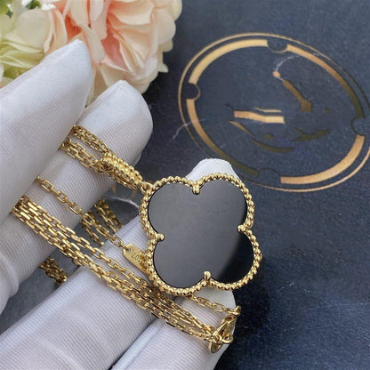 [Love Lucky] COLLIER GRAND TRÈFLE 25 MM OR ONYX