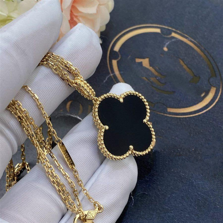 [Love Lucky] COLLIER GRAND TRÈFLE 25 MM OR ONYX