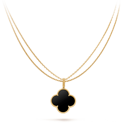 [Love Lucky] COLLIER GRAND TRÈFLE 25 MM OR ONYX