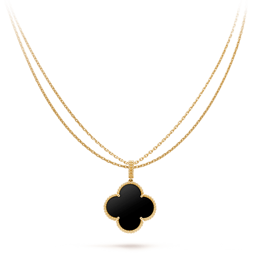 [Love Lucky]CLOVER 25MM GOLD ONYX BIG CLOVER NECKLACE