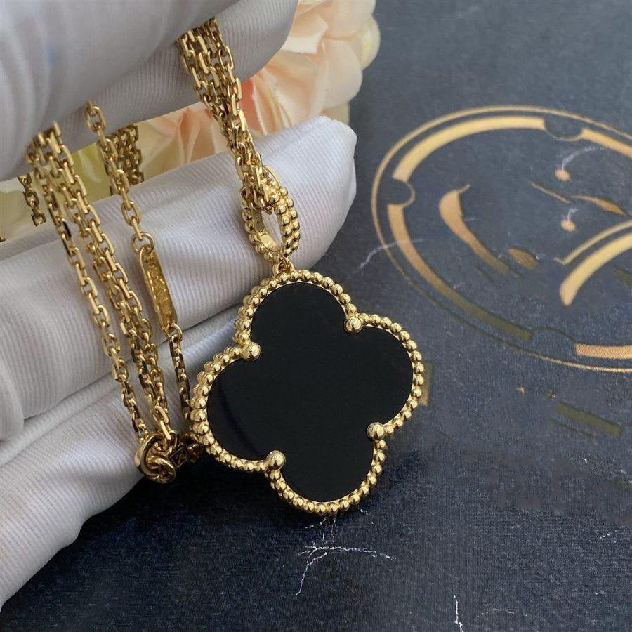 [Love Lucky] COLLIER GRAND TRÈFLE 25 MM OR ONYX