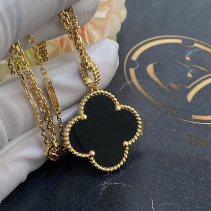 [Love Lucky] COLLIER GRAND TRÈFLE 25 MM OR ONYX
