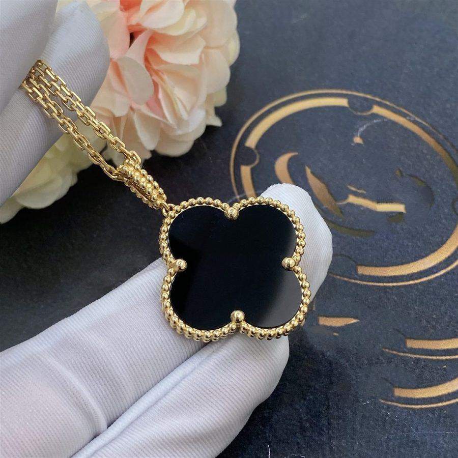 [Love Lucky] COLLIER GRAND TRÈFLE 25 MM OR ONYX